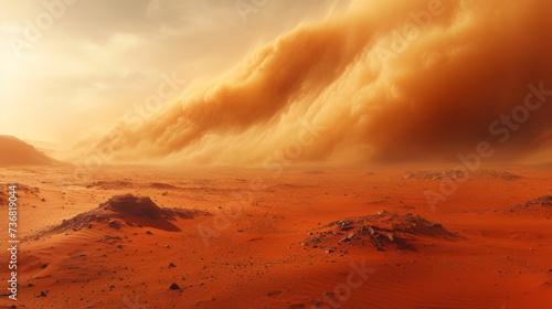 Texture of a sandstorm in the distance its subtle movements visible through the hazy desert air.