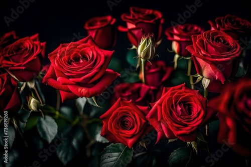 A stunning arrangement of red roses  realistically portrayed in rich
