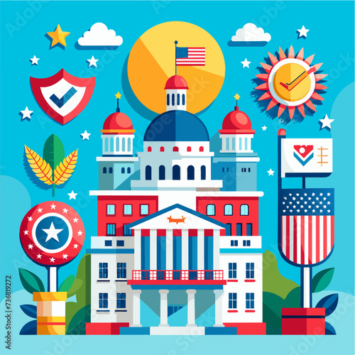 American election symbols and white house photo