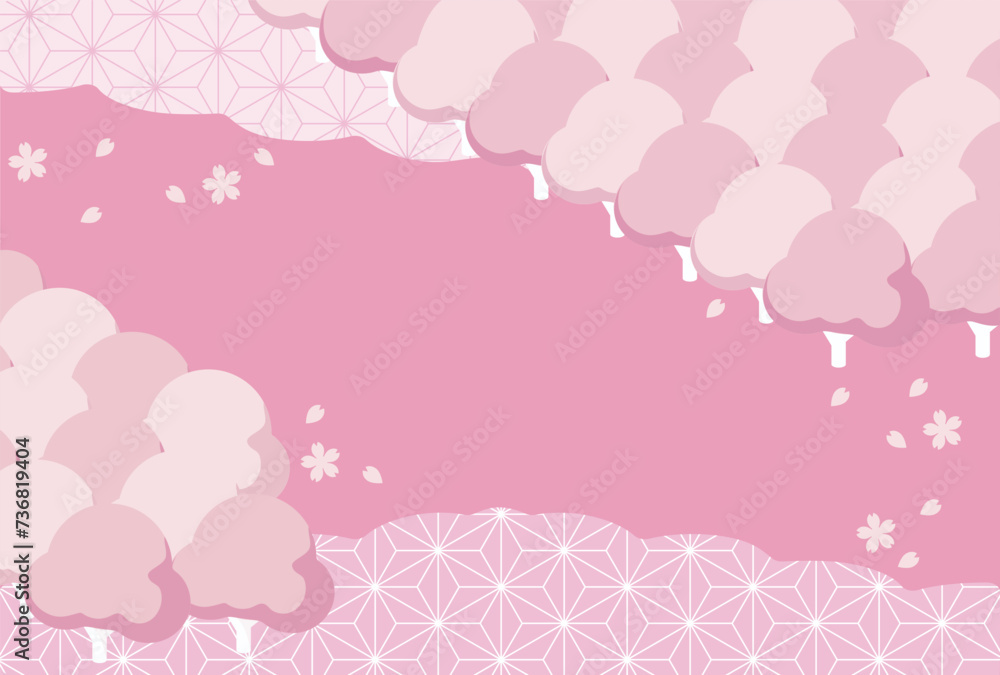 フレーム　アイソメトリック　桜　さくら　春　お花見　風景　和風　和柄　背景　イラスト素材