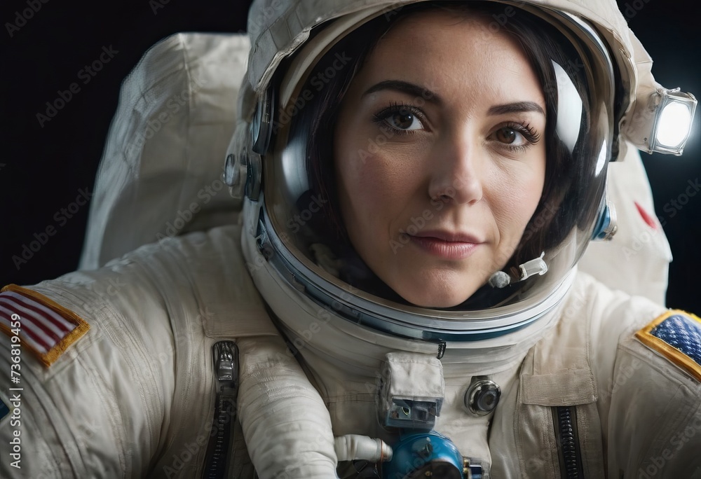 Portrait of an astronaut, a girl in a spacesuit, close-up. Portrait of an astronaut, a girl in a spacesuit, close-up.