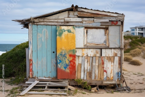 Weathered Barn Wood with a Grungy, Colorful Patina, Creating a Rustic and Nostalgic Background, Generative AI