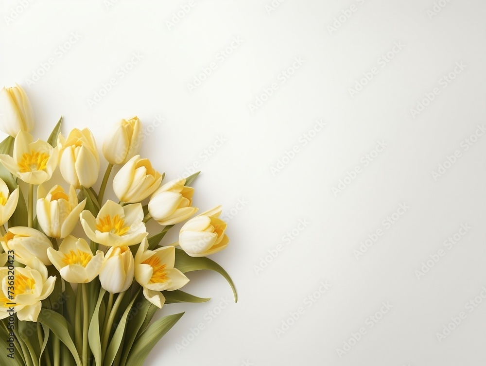 Colorful tulips with white background and blank text space