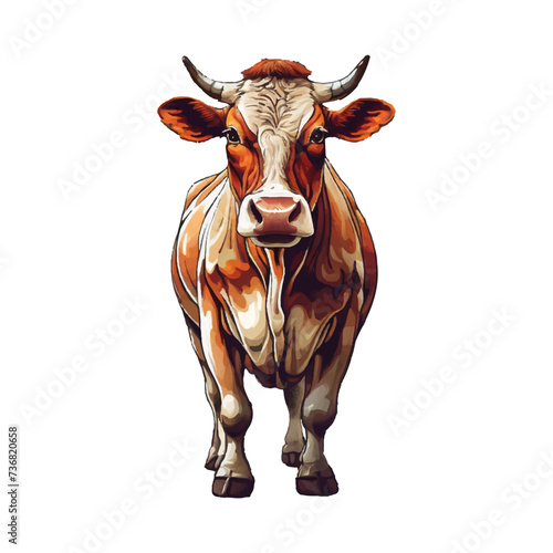 Lifelike Illustration of a Brown and White Cow Standing Isolated on a White Background