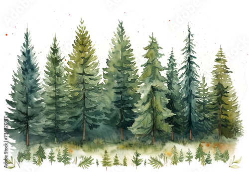 Pine forest isolated on transparent background. PNG