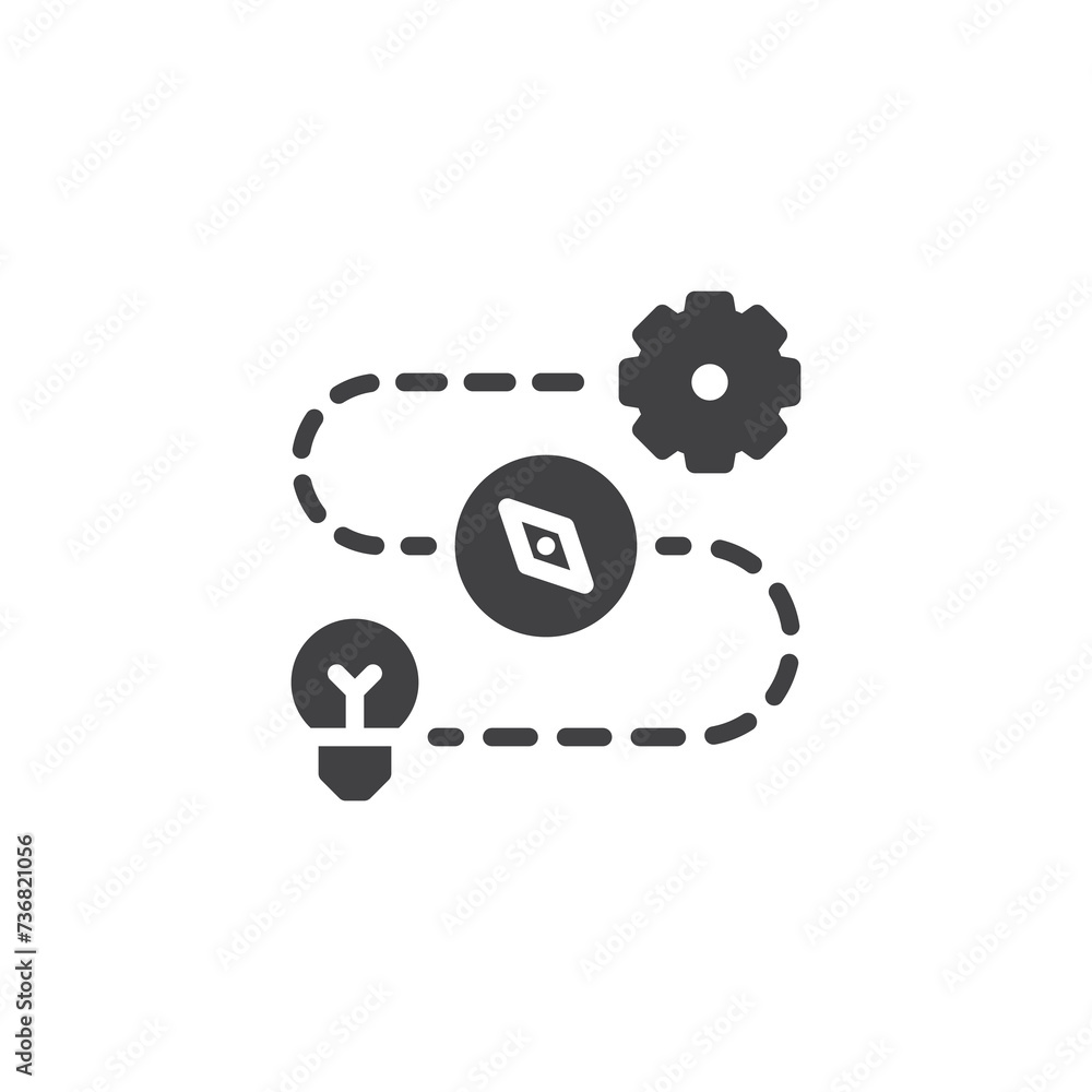 Roadmap with compass, gear and a lightbulb vector icon Roadmap with compass, gear and a lightbulb vector icon