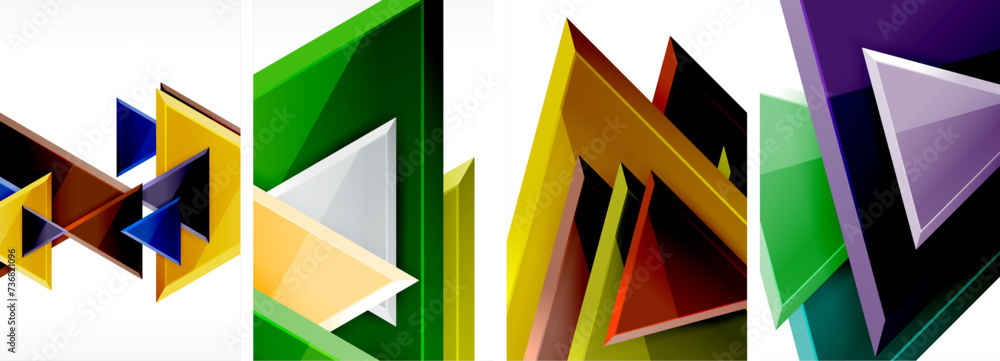 Glossy triangles geometric poster set for wallpaper, business card, cover, poster, banner, brochure, header, website Glossy triangles geometric poster set for wallpaper, business card, cover, poster, banner, brochure, header, website