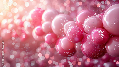 Holiday background with red and pink balloons and bokeh lights,Generative AI