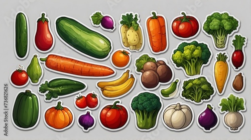 Sticker catoon of various types of vegetable photo