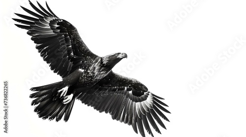Majestic eagle in flight captured in monochrome style, showcasing its spread wings and feather details. perfect for wildlife themes. AI