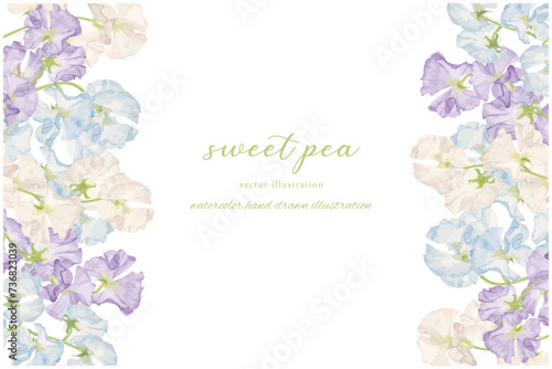 水彩手書きのスイートピーのフレーム素材