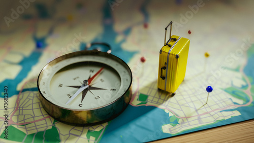 Map and compass background for traveling.3d rendering photo