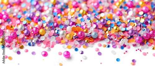a pile of colorful confetti sprinkles on top of a white surface with lots of colorful confetti sprinkles.