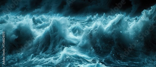 a large body of water surrounded by a lot of foamy waves in the middle of a black and white photo. photo