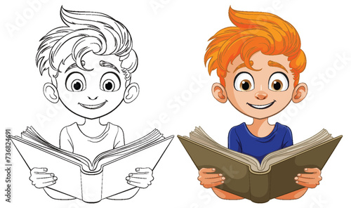 Colorful vector of a boy enjoying a good book