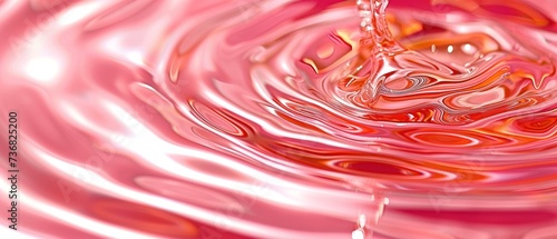 a close up of a water drop with a pink and red swirl in the middle of the drop and a white background. photo