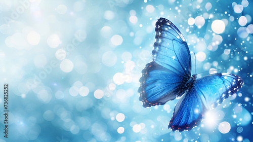 Blue Spiritual Sparkle Butterfly Message Banner-wide, generative ai