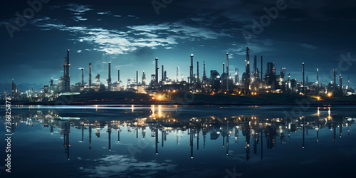 Oil and Gas Industry at Night Petrochemical Refinery Plant with Industrial Lights and Energy 