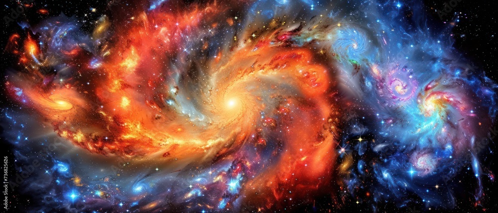 a close up of a very colorful space with a lot of stars and a spiral shaped object in the middle of it.