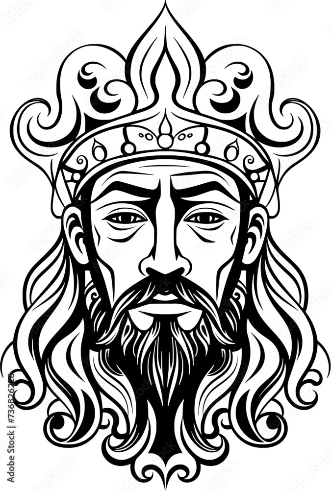 Art Nouveau King Icon in Hand-drawn Style