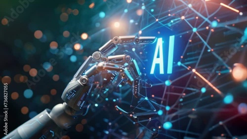 AI hand touch to screen for artificial intelligence thinking concept.