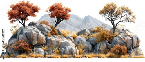 Rocky Ledge With Growing Plants. Illustration On The Theme Of Nature And Ecology, Climate And Seaso. Generative AI