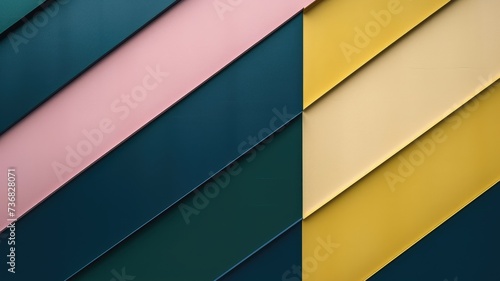 The abstract background of metal texture with empty space in forest green, blush pink, buttercup yellow, and navy blue colors. 3D illustration of exuberant. generative AI