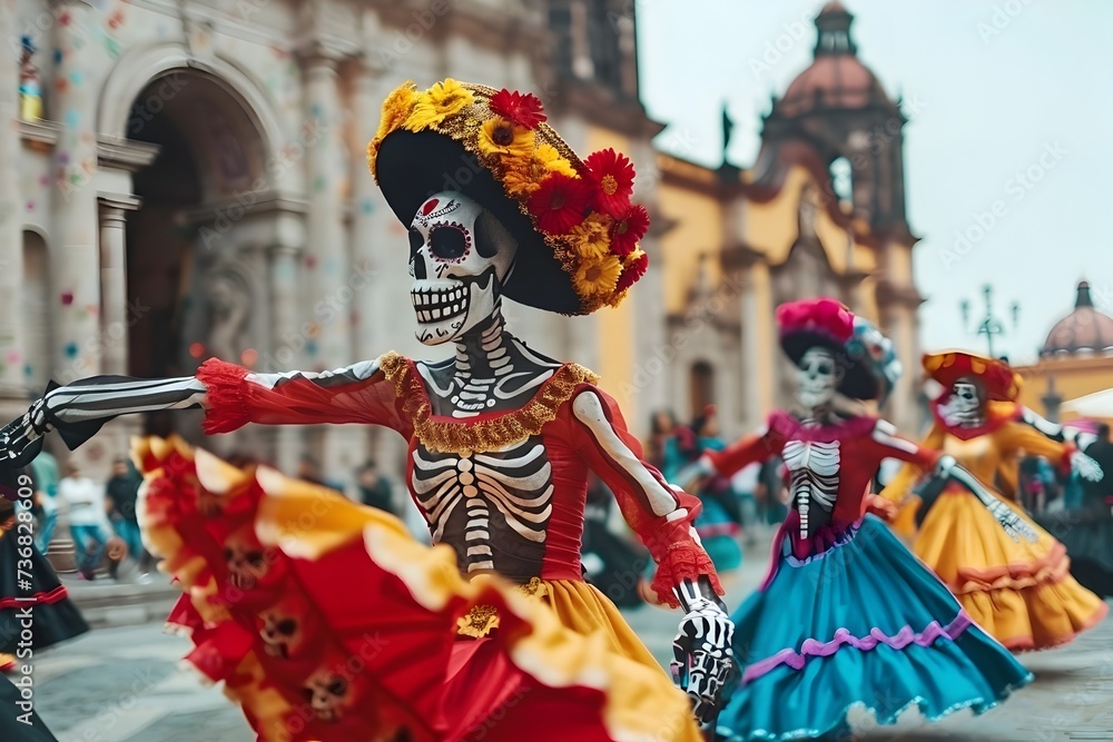 Skeleton Dancers in Mexicos Da de los Muertos Parade