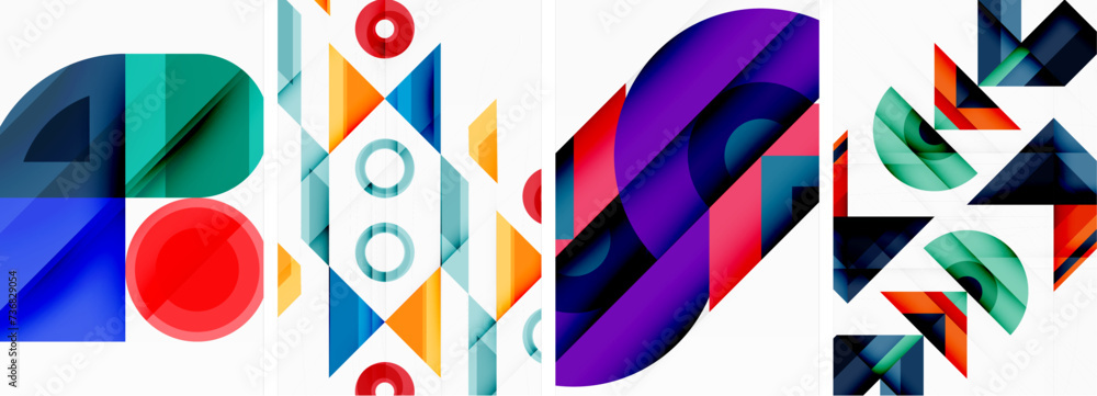 Bright colorful geometric abstract poster background set Bright colorful geometric abstract poster background set