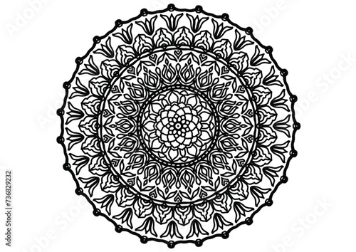 Decorative element, black mandala flower, vintage pattern, Vector illustration, Islamic, Arabian, Indian, Moroccan, Spanish, Turkish, Pakistani, Chinese, mystic, Ottoman pattern, page Picture book. 