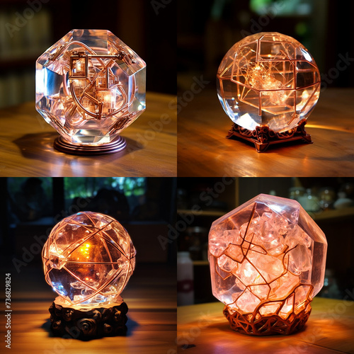 klare Quarzkristallkugel mit innenliegendem Kupferdraht, kristall, licht, orange, gegenstand, hintergrund, durchsichtig, clear quartz crystal ball with inner copper wire, crystal, light, orange, objec photo