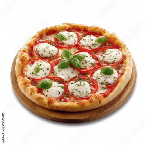 Classic Margherita Pizza Isolated on a White Background. Generative AI.