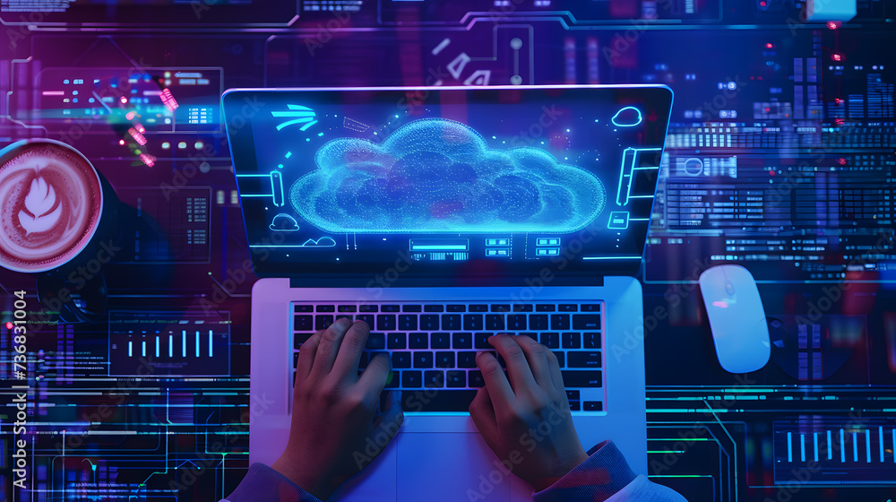 A photo of a person using a laptop computer to access cloud-based services, with a sense of convenience and flexibility. A photo of a person using a laptop computer to access cloud-based services, with a sense of convenience and flexibility.