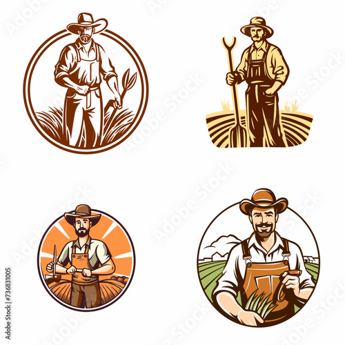 Farmer with Pitchfork and Produce (Agricultural Professional) simple minimalist isolated in white background vector illustration