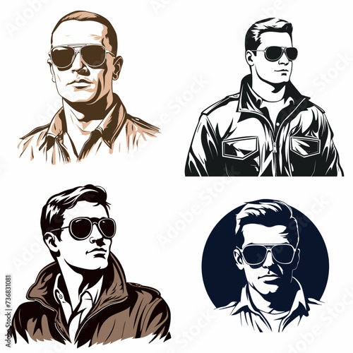 Pilot with Aviator Sunglasses (Aviator) simple minimalist isolated in white background vector illustration