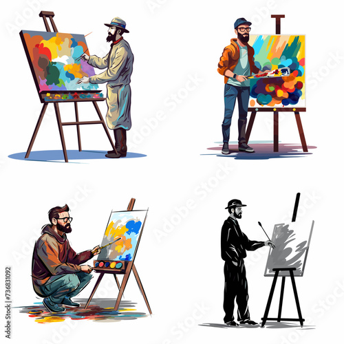 Artist with Paint Palette and Canvas (Visual Artist) simple minimalist isolated in white background vector illustration