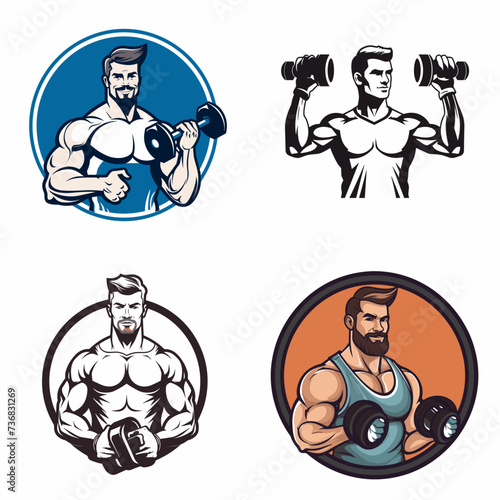 Fitness Trainer with Dumbbell (Fitness Trainer) simple minimalist isolated in white background vector illustration