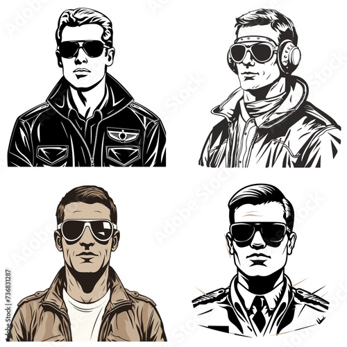Pilot with Aviator Sunglasses (Pilot) simple minimalist isolated in white background vector illustration