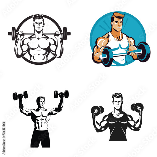 Fitness Trainer with Dumbbell (Fitness Professional) simple minimalist isolated in white background vector illustration