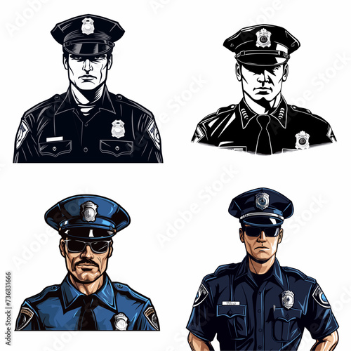 Police Officer with Badge and Hat (Law Enforcement Officer) simple minimalist isolated in white background vector illustration