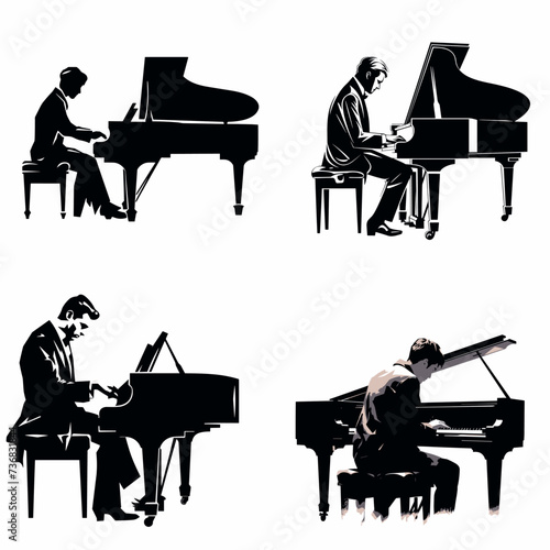 Pianist with Piano (Pianist) simple minimalist isolated in white background vector illustration