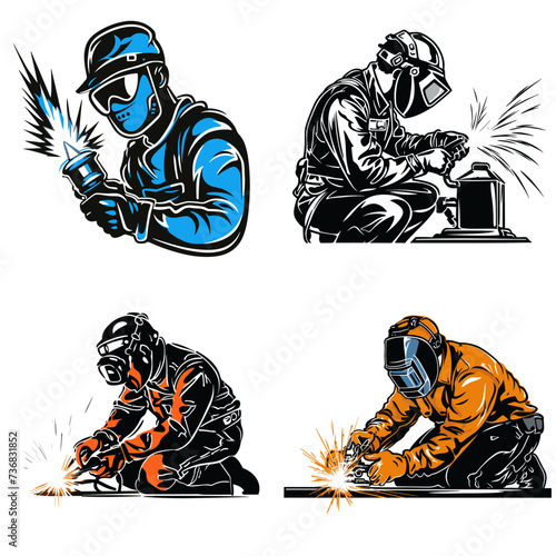 Welder with Welding Mask and Torch (Welder) simple minimalist isolated in white background vector illustration