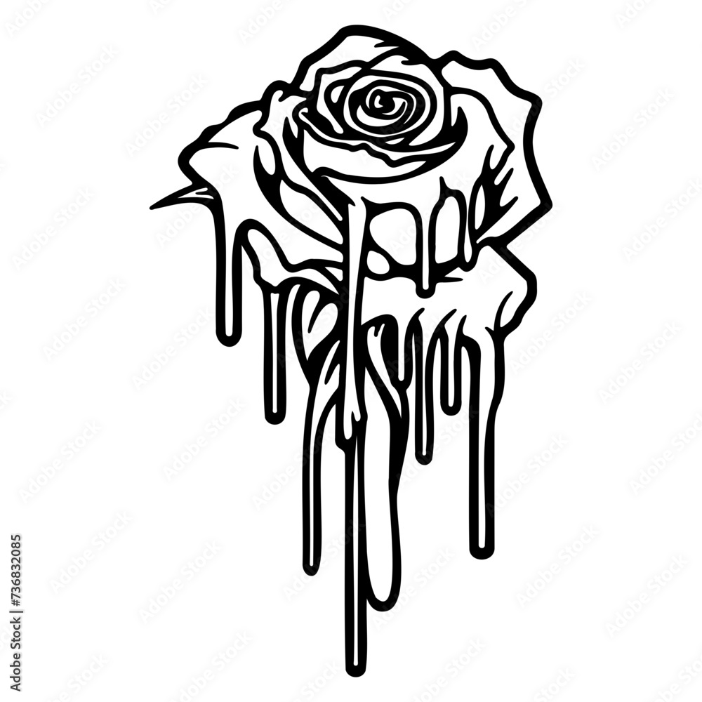Fototapeta premium Creative rose flower with dripping drops of thick