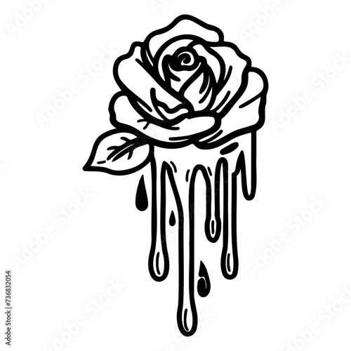 Creative rose flower with dripping drops of thick