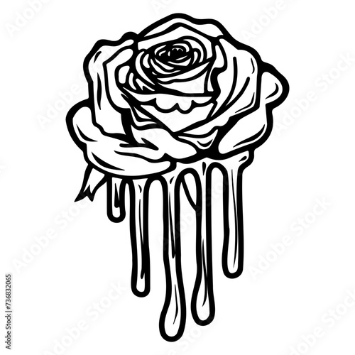Creative rose flower with dripping drops of thick