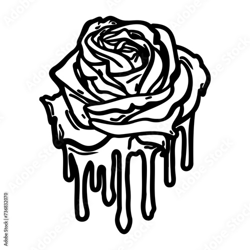Creative rose flower with dripping drops of thick
