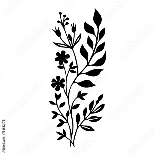 botanical graphic sketch drawing  trendy tiny tattoo design  floral elements vector illustration
