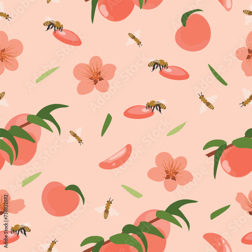 Wallpaper Mural Peach or apricot seamless pattern. Summer tropical endless background for label, fabric, packaging. Vector illustration. Vector  Torontodigital.ca