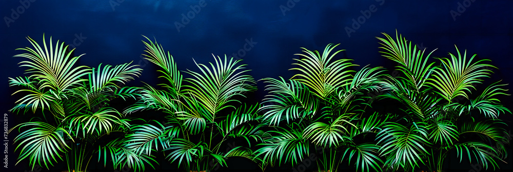 Lush Tropical Retreat: Green Palm Leaves Under a Blue Sky, The Essence of Summer in Exotic Locations