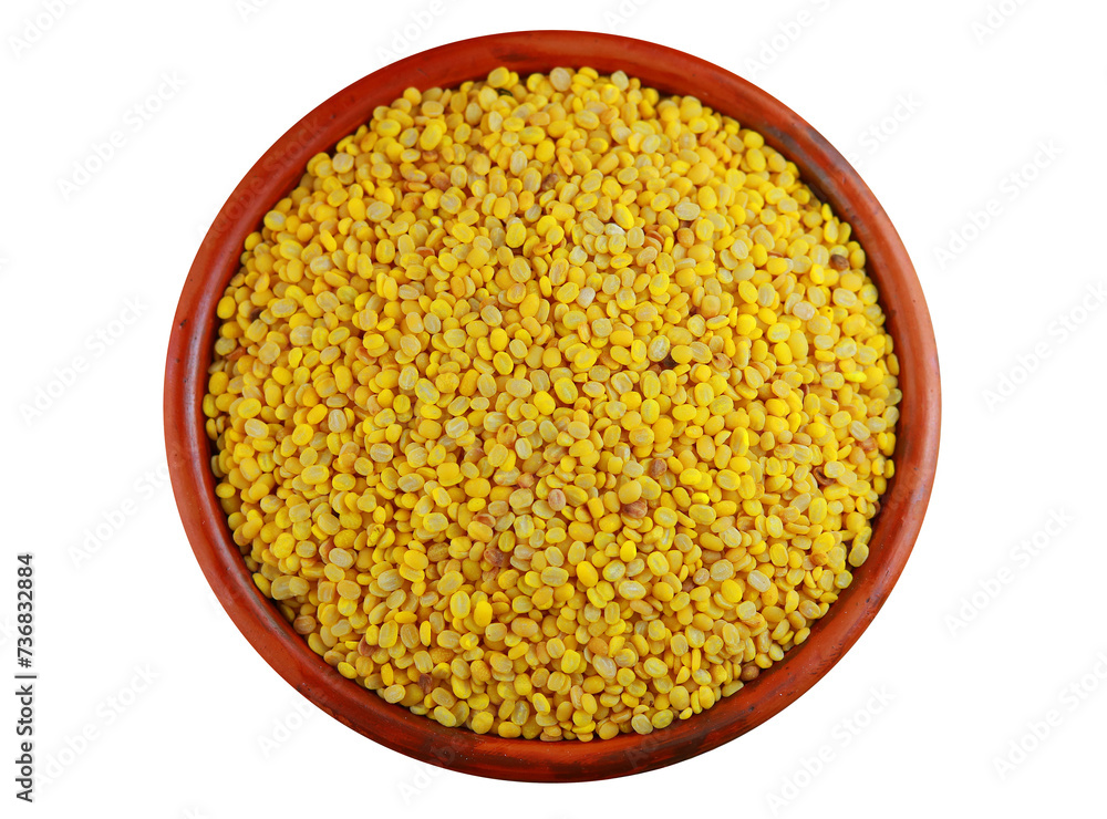 Split mung bean isolated on a clay bowl on a transparent background Split mung bean isolated on a clay bowl on a transparent background